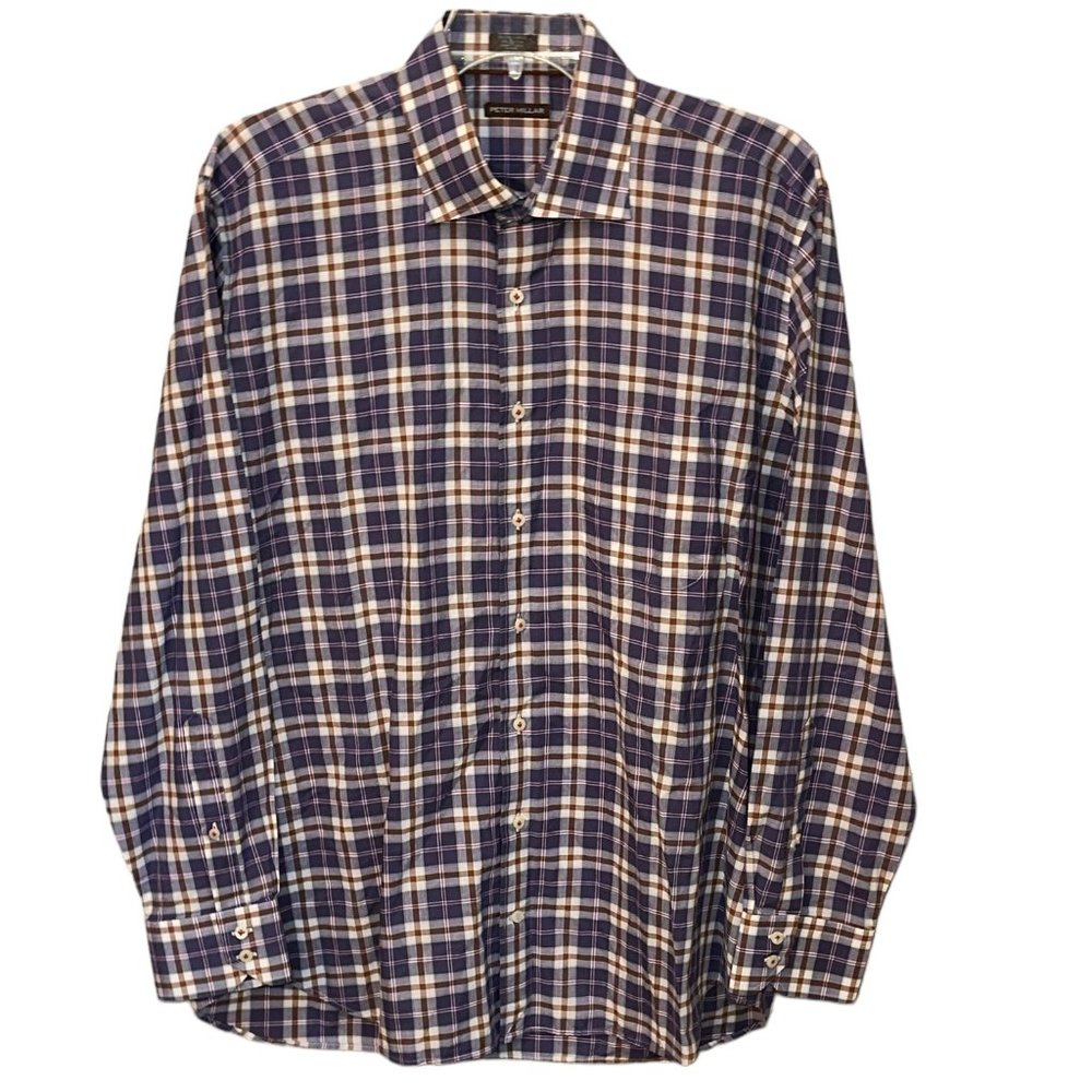 Peter Millar 100% Cotton Button Down‎ Dress Shirt Plaid Size XL